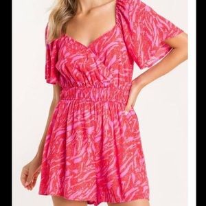 Pink and red printed romper
